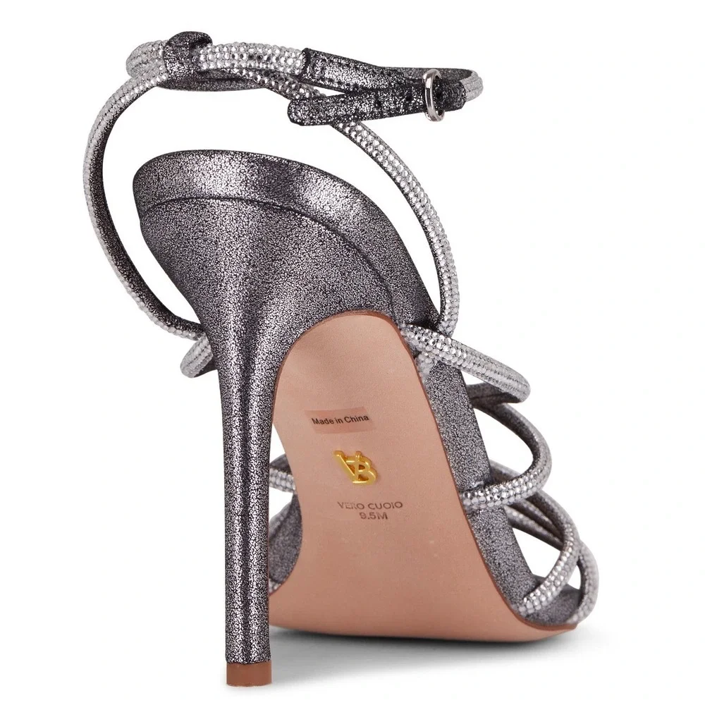 Veronica Beard Aneesha Gray Crystal Embellished Stiletto Sandals Size 5M